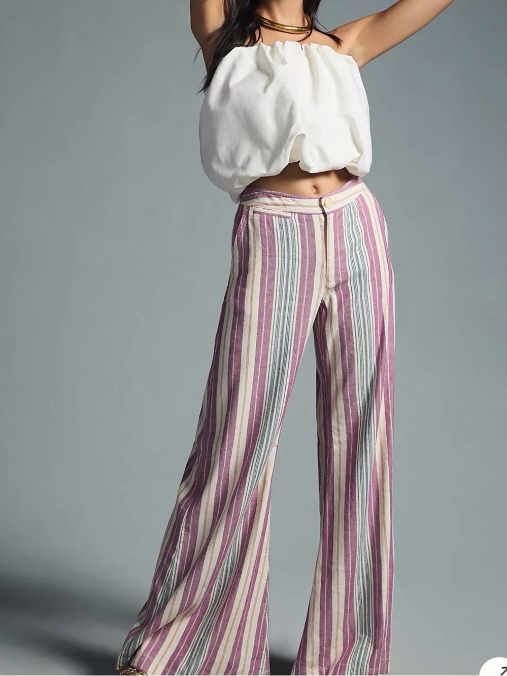 Anthropologie Striped Wide-Leg Linen Blend Pants m